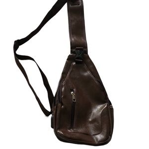 Brown Faux Leather Crossbody Bag | Multi-pocket